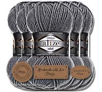 Hobby YARN 3x Etikettenlabel mit Alize Superlana Midi Wolle Premium 5x100g als Set, Yarn, Garn, Strickgarn, Einfarbig, Baby, zum Häkeln, Stricken, Kleidung, Schals (Coal Grey | 87)