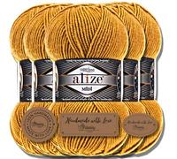 Hobby YARN 3x Etikettenlabel mit Alize Superlana Midi Wolle Premium 5x100g als Set, Yarn, Garn, Strickgarn, Einfarbig, Baby, zum Häkeln, Stricken, Kleidung, Schals (Saffron | 2)