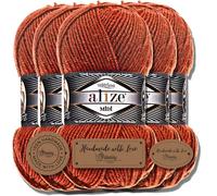 Hobby YARN 3x Etikettenlabel mit Alize Superlana Midi Wolle Premium 5x100g als Set, Yarn, Garn, Strickgarn, Einfarbig, Baby, zum Häkeln, Stricken, Kleidung, Schals (Terra | 36)