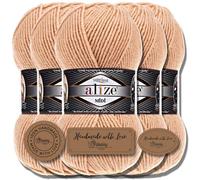 Hobby YARN 3x Etikettenlabel mit Alize Superlana Midi Wolle Premium 5x100g als Set, Yarn, Garn, Strickgarn, Einfarbig, Baby, zum Häkeln, Stricken, Kleidung, Schals (Cream Caramel | 502)