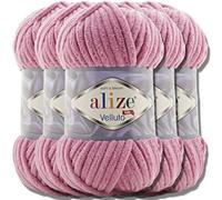 Alize Velluto 5 x 100 Gramm Türkische Wolle Super Bulky XXL für Amigurumi weiche Babywolle zum Häkeln und Stricken (rosa 98)