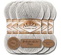 Hobby YARN Alize 5x 100g Angora Gold Türkische Premium Wolle Dünne Mohair aus Schurwolle Babywolle als Strickgarn Handstrickgarn Einfarbig Uni Yarn (Smoky | 652)