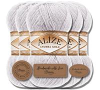 Hobby YARN Alize 5x 100g Angora Gold Türkische Premium Wolle Dünne Mohair aus Schurwolle Babywolle als Strickgarn Handstrickgarn Einfarbig Uni Yarn (Limestone | 71)