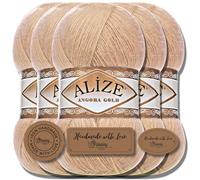 Hobby YARN Alize 5x 100g Angora Gold Türkische Premium Wolle Dünne Mohair aus Schurwolle Babywolle als Strickgarn Handstrickgarn Einfarbig Uni Yarn (Camel | 95)