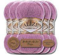 Hobby YARN Alize 5x 100g Angora Gold Türkische Premium Wolle Dünne Mohair aus Schurwolle Babywolle als Strickgarn Handstrickgarn Einfarbig Uni Yarn (Rose | 28)