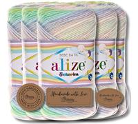 Hobby YARN Alize Sekerim Bebe Batik 5x 100g Türkische Premium Wolle aus Acryl Babywolle Strickwolle mit Farbverlauf Pastell Farbe Yarns für Babys Amigurumi (2132)
