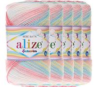 Hobby YARN Alize Sekerim Bebe Batik 5x 100g Türkische Premium Wolle aus Acryl Babywolle Strickwolle mit Farbverlauf Pastell Farbe Yarns für Babys Amigurumi (3045)
