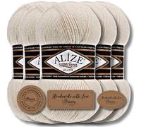 Hobby YARN Alize Superlana Klasik 5 x 100 g Türkische Premium Wolle Baumwolle und Acryl Uni Handstrickgarne Yarn Garn Strickgarn Baby zum Stricken Strickgarn (Light Cream | 62)