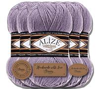 Hobby YARN Alize Superlana Klasik 5 x 100 g Türkische Premium Wolle Baumwolle und Acryl Uni Handstrickgarne Yarn Garn Strickgarn Baby zum Stricken Strickgarn (Lavender | 257)
