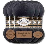 Hobby YARN Alize Superlana Klasik 5 x 100 g Türkische Premium Wolle Baumwolle und Acryl Uni Handstrickgarne Yarn Garn Strickgarn Baby zum Stricken Strickgarn (Black | 60)