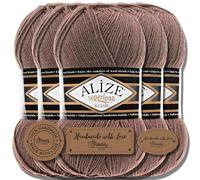 Hobby YARN Alize Superlana Klasik 5 x 100 g Türkische Premium Wolle Baumwolle und Acryl Uni Handstrickgarne Yarn Garn Strickgarn Baby zum Stricken Strickgarn (Milky Brown | 584)