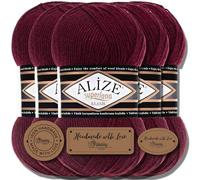 Hobby YARN Alize Superlana Klasik 5 x 100 g Türkische Premium Wolle Baumwolle und Acryl Uni Handstrickgarne Yarn Garn Strickgarn Baby zum Stricken Strickgarn (Bordeaux | 57)