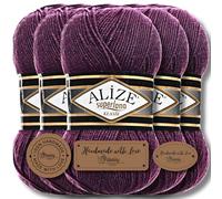 Hobby YARN Alize Superlana Klasik 5 x 100 g Türkische Premium Wolle Baumwolle und Acryl Uni Handstrickgarne Yarn Garn Strickgarn Baby zum Stricken Strickgarn (Plum | 111)