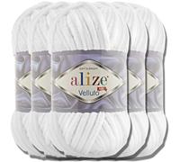 Hobby YARN Alize Velluto 5x 100g Türkische Strickwolle super Bulky Wolle zum Häkeln Uni Farbe Babywolle Flauschgarn Filzwolle Kuschelwolle (White | 55)