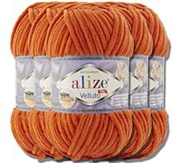Hobby YARN Alize Velluto 5x 100g Türkische Strickwolle super Bulky Wolle zum Häkeln Uni Farbe Babywolle Flauschgarn Filzwolle Kuschelwolle (Orange - 6)