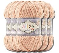 Hobby YARN Alize Velluto 5x 100g Türkische Strickwolle super Bulky Wolle zum Häkeln Uni Farbe Babywolle Flauschgarn Filzwolle Kuschelwolle (Wedding Pink | 866)