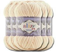 Hobby YARN Alize Velluto 5x 100g Türkische Strickwolle super Bulky Wolle zum Häkeln Uni Farbe Babywolle Flauschgarn Filzwolle Kuschelwolle (Honey | 310)