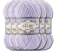 Hobby YARN Alize Velluto 5x 100g Türkische Strickwolle super Bulky Wolle zum Häkeln Uni Farbe Babywolle Flauschgarn Filzwolle Kuschelwolle (Lilac | 146)