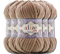 Hobby YARN Alize Velluto 5x 100g Türkische Strickwolle super Bulky Wolle zum Häkeln Uni Farbe Babywolle Flauschgarn Filzwolle Kuschelwolle (Tobacco Brown | 329)