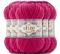 Hobby YARN Alize Velluto 5x 100g Türkische Strickwolle super Bulky Wolle zum Häkeln Uni Farbe Babywolle Flauschgarn Filzwolle Kuschelwolle (Bougainvillea | 798)