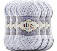 Hobby YARN Alize Velluto 5x 100g Türkische Strickwolle super Bulky Wolle zum Häkeln Uni Farbe Babywolle Flauschgarn Filzwolle Kuschelwolle (Grey | 416)