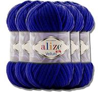 Hobby YARN Alize Velluto 5x 100g Türkische Strickwolle super Bulky Wolle zum Häkeln Uni Farbe Babywolle Flauschgarn Filzwolle Kuschelwolle (Navy | 360)