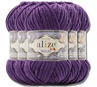 Hobby YARN Alize Velluto 5x 100g Türkische Strickwolle super Bulky Wolle zum Häkeln Uni Farbe Babywolle Flauschgarn Filzwolle Kuschelwolle (Purple | 44)
