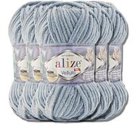 Hobby YARN Premium alize Velluto 5x 100g Türkische Dicke Wolle zum Häkeln (Medium Grey | 428)
