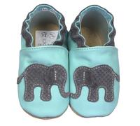 HOBEA-Germany Krabbelschuhe für Jungs und Mädchen in verschiedenen Designs, Kinderhausschuhe Jungen, Lederschuhe, Schuhgröße:16/17, Modell Schuhe: Elefant hellblau