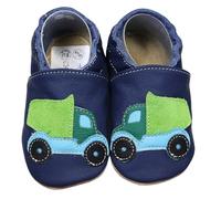 HOBEA-Germany Krabbelschuhe für Jungs und Mädchen in verschiedenen Designs, Kinderhausschuhe Jungen, Lederschuhe, Schuhgröße: 22/23, Modell Schuhe: LKW dunkelblau