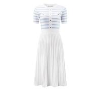 Hobemty Damen A-Linie Strickkleid Gestreift Plissee Kurzarm Casual Gerippt Pulloverkleid, Hell, blau, Groß