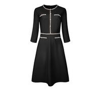 Hobemty Damen Church A-Linie Arbeit 3/4-Ärmel Tweed-Midi-Kleider, Schwarz, XX-Large