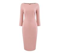 Hobemty Damen Kleid Arbeitskleid 3/4-Ärmel U-Boot-Ausschnitt Elegante Business Bleistift Etuikleid Rosa XL