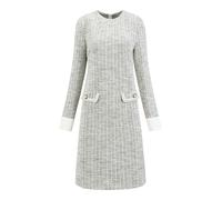 Hobemty Damen Tweed-Kleid, formelle Arbeit, langärmelig, Etuikleider, Weiß, Schwarz, Groß