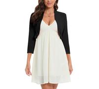 Hobrounn Bolero Damen Festlich 3/4 Ärmel Elegant Strickjacke Kurz Cardigan Bolerojacke Open Front Shrug Oberteile für Cocktail Party Hochzeit(Schwarz,XXL)