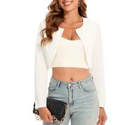 Hobrounn Bolero Jacke Damen Festlich Kurzblazer Damen Elegant Offene Front Lange Ärmel Bolero für Abendkleider (Weiß, L)