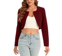 Hobrounn Bolero Jacke Damen Festlich Kurzblazer Damen Elegant Offene Front Lange Ärmel Bolero für Abendkleider(Weinrot, M)