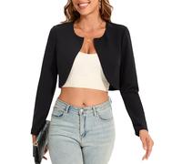 Hobrounn Bolero Jacke Damen Festlich Kurzblazer Damen Elegant Offene Front Lange Ärmel Bolero für Abendkleider (Schwarz, S)