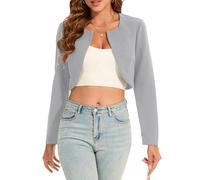 Hobrounn Bolero Jacke Damen Festlich Kurzblazer Damen Elegant Offene Front Lange Ärmel Bolero für Abendkleider (Grau, M)