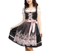 Hobrounn Dirndl Damen Midi Trachtenkleid 3tlg. Trachtenmode Kleid, Bluse, SchüRze für Oktoberfest Von Gr.34-48 (Schwarz, 36)