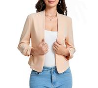 Hobrounn Kurzblazer Damen Festlich 3/4-Ärmel Blazer Damen Elegant Anzugjacke für Casual Offene(Aprikose,XL)