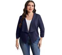 Hobrounn Kurzer Blazer Große Größen Damen 3/4-Ärmel Oversize Business Blazer mit Raffung Office & Freizeit (4XL, Marineblau)