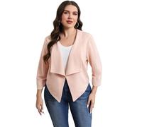 Hobrounn Kurzer Blazer Große Größen Damen 3/4-Ärmel Oversize Business Blazer mit Raffung Office & Freizeit (2XL, Aprikose)
