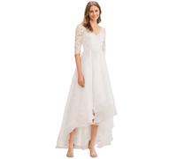 Hoch Niedrig Brautkleider mit Spitze Lange A Line Hochzeitskleid mit Ärmeln Elegant Abendkleider L-Weiß,DE38