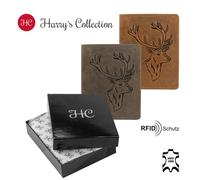 Hochformat Geldbörse in Vintage Leder mit RFID Schutz Hirschkopf dunkelbraun