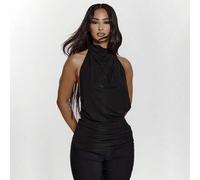 Hochgeschlossenes, drapiertes, gerafftes asymmetrisches rückenfreies Top, sexy für Ausgehen, Herbst, Winterabend, süß, Streetwear, elegant für Weihnac