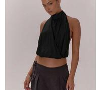 Hochgeschlossenes Top mit drapiertem Detail, rückenfreie Oberseite, elegant und sexy für Nachtausgänge, Urlaub, Herbst, geschichtete Weihnachten, eleg