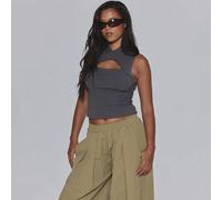 Hochgeschlossenes V-Ausschnitt gerafftes Schlüsselloch-Bustier figurbetontes ärmelloses Top Coord Top Only Sommer Frühling Urlaub Festival Y2K Urlaub
