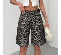 Hochtaillierte Bermuda-Shorts mit Leopard Muster - Kühne Tier Muster-Denim Shorts für Sommer, Streetwear, Urlaub und Partylooks