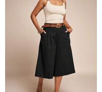 Hochtaillierte plissierte Culotte-Hose mit weitem Bein